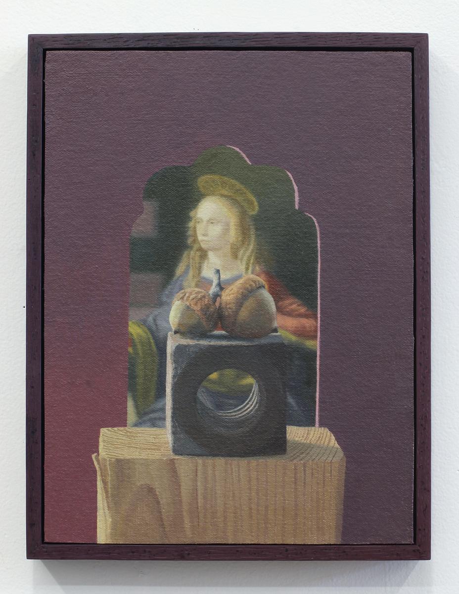 Acorns Nut Wood Over Da Vinci Annunciation Of Mary